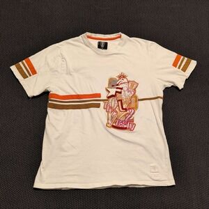 Born Fly T Shirt Mens 2XL White Short Sleeve Graphic Patch Striped Streetwear